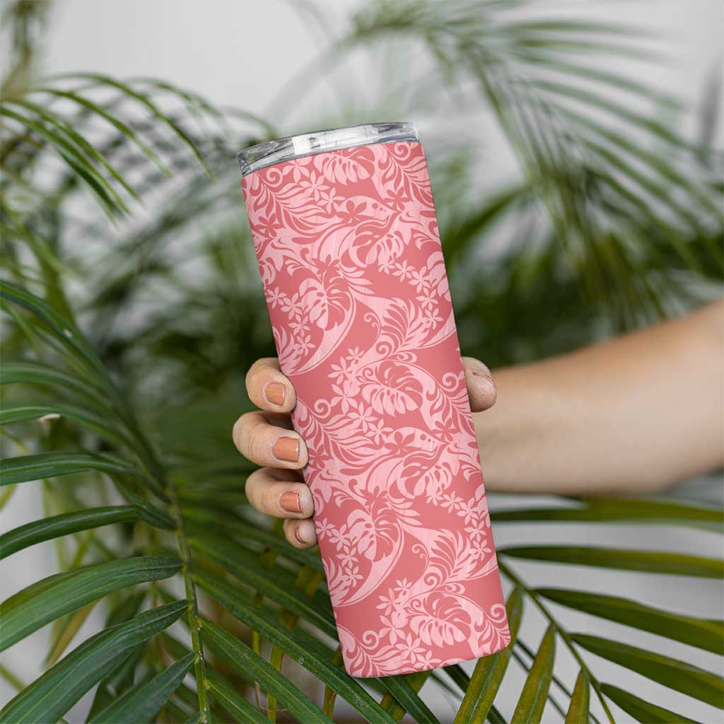 Tahiti Tarona Tiare Floral Skinny Tumbler Monstera Palm Tropical Leaves LT01 - Polynesian Pride