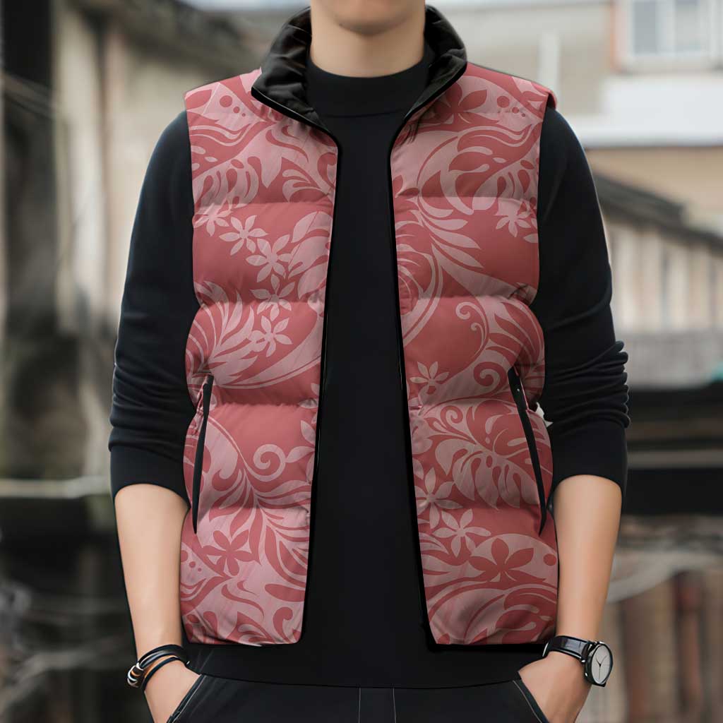 Tahiti Tarona Tiare Floral Sleeveless Puffer Jacket Monstera Palm Tropical Leaves - Polynesian Pride