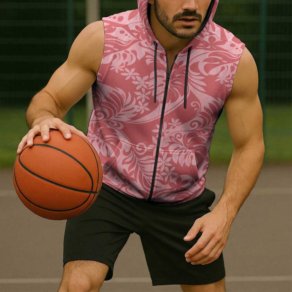 Tahiti Tarona Tiare Floral Sleeveless Zip Hoodie Monstera Palm Tropical Leaves - Polynesian Pride
