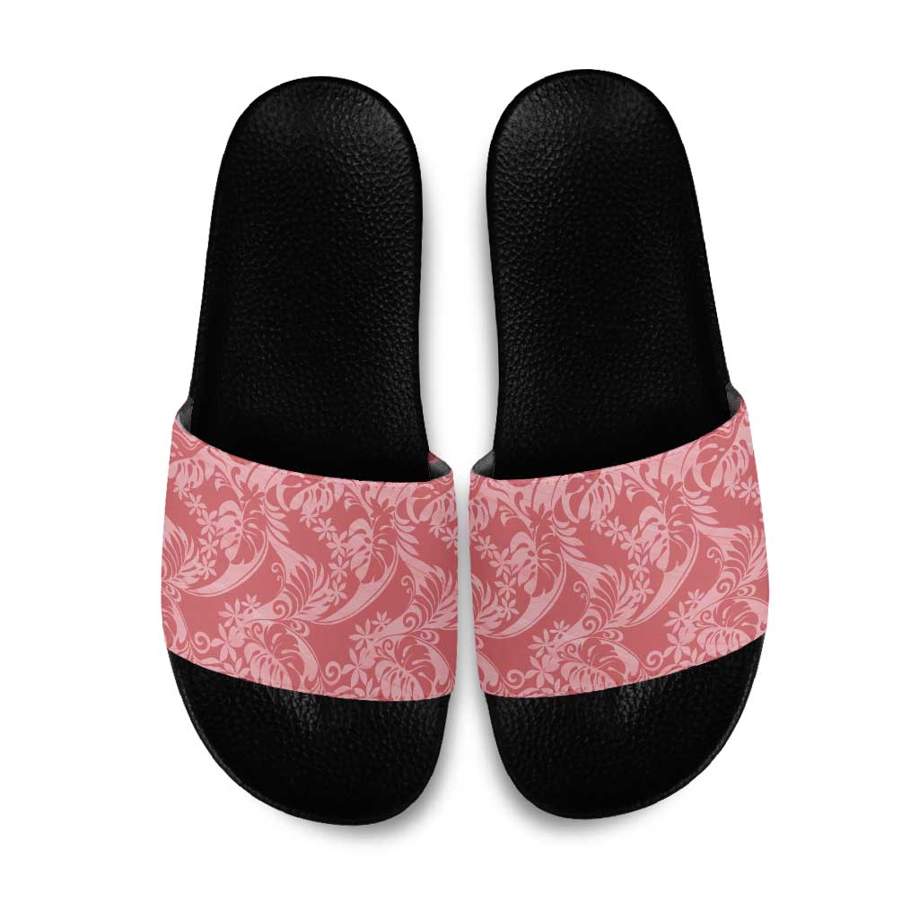 Tahiti Tarona Tiare Floral Slide Sandals Monstera Palm Tropical Leaves - Polynesian Pride