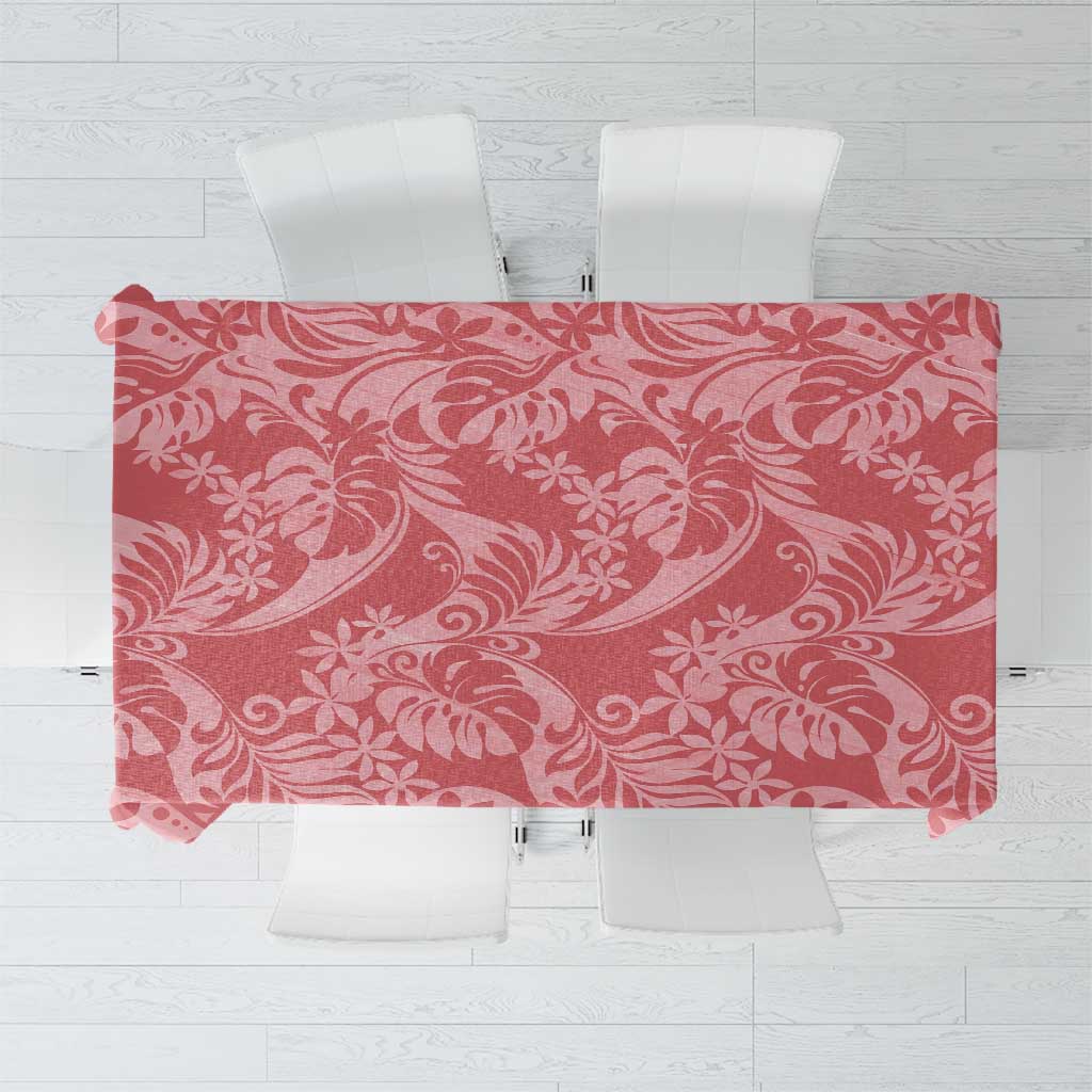 Tahiti Tarona Tiare Floral Tablecloth Monstera Palm Tropical Leaves LT01 Pink - Polynesian Pride