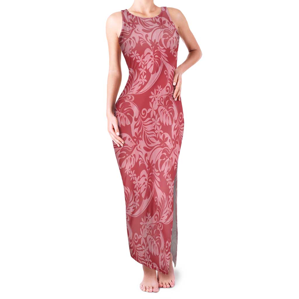 Tahiti Tarona Tiare Floral Tank Maxi Dress Monstera Palm Tropical Leaves - Polynesian Pride