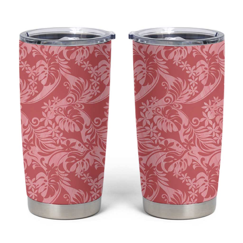 Tahiti Tarona Tiare Floral Tumbler Cup Monstera Palm Tropical Leaves LT01 Pink - Polynesian Pride
