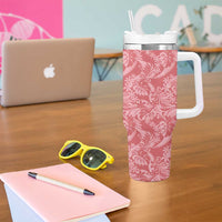 Tahiti Tarona Tiare Floral Tumbler With Handle Monstera Palm Tropical Leaves - Polynesian Pride