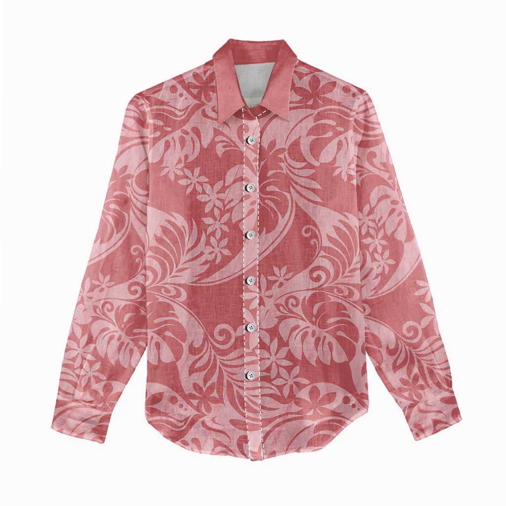 Tahiti Tarona Tiare Floral Women Casual Shirt Monstera Palm Tropical Leaves LT01 - Polynesian Pride