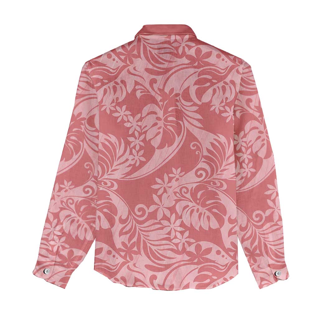 Tahiti Tarona Tiare Floral Women Casual Shirt Monstera Palm Tropical Leaves LT01 - Polynesian Pride