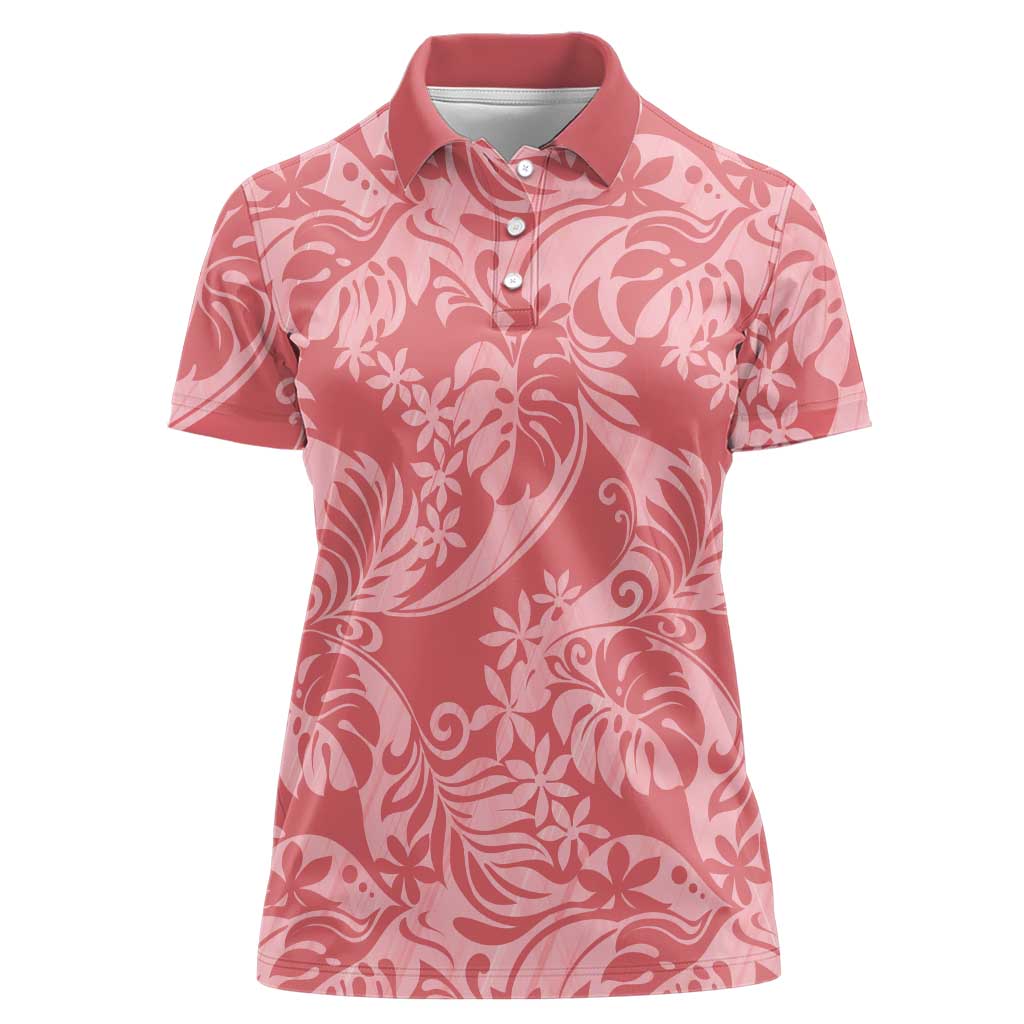 Tahiti Tarona Tiare Floral Women Polo Shirt Monstera Palm Tropical Leaves - Polynesian Pride