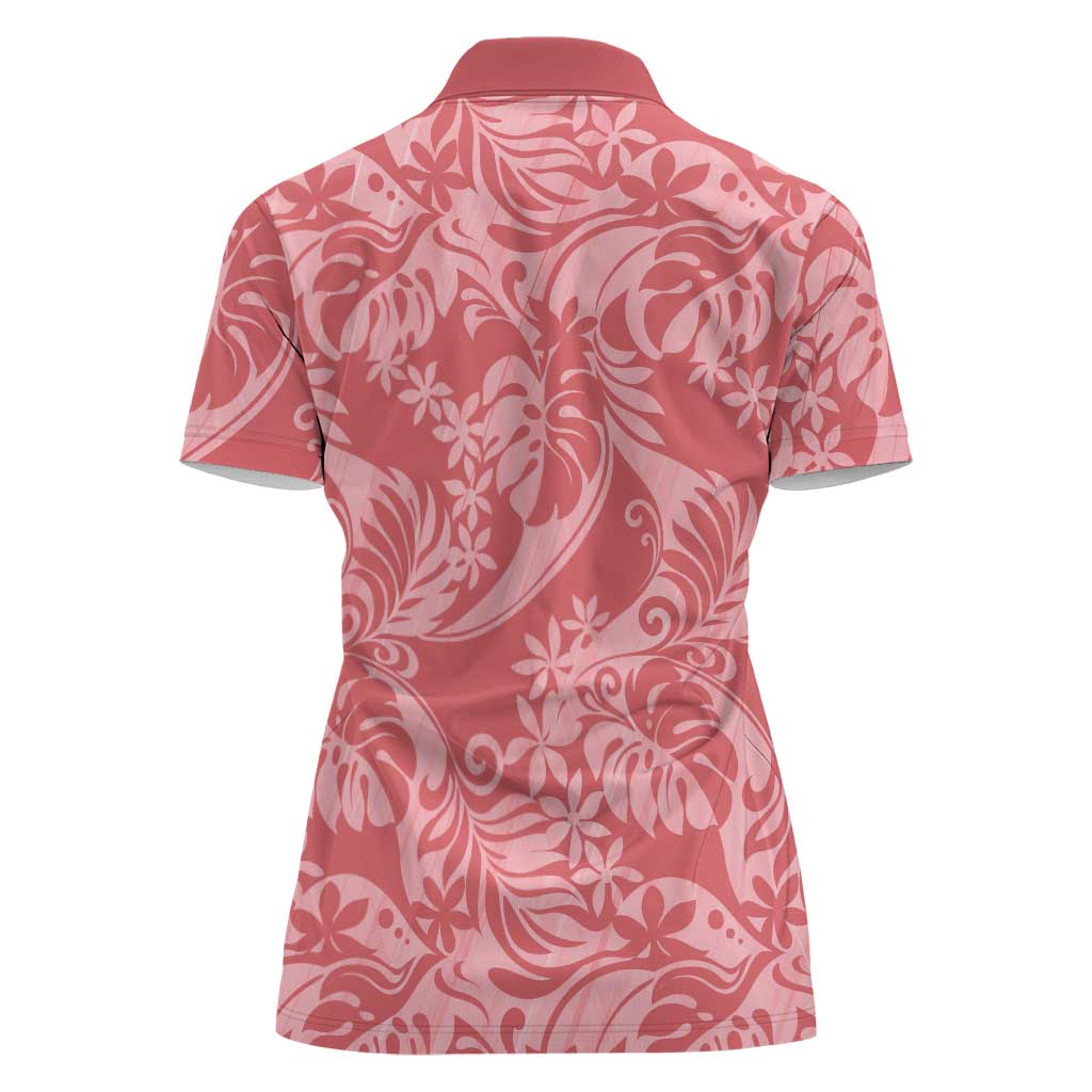 Tahiti Tarona Tiare Floral Women Polo Shirt Monstera Palm Tropical Leaves - Polynesian Pride