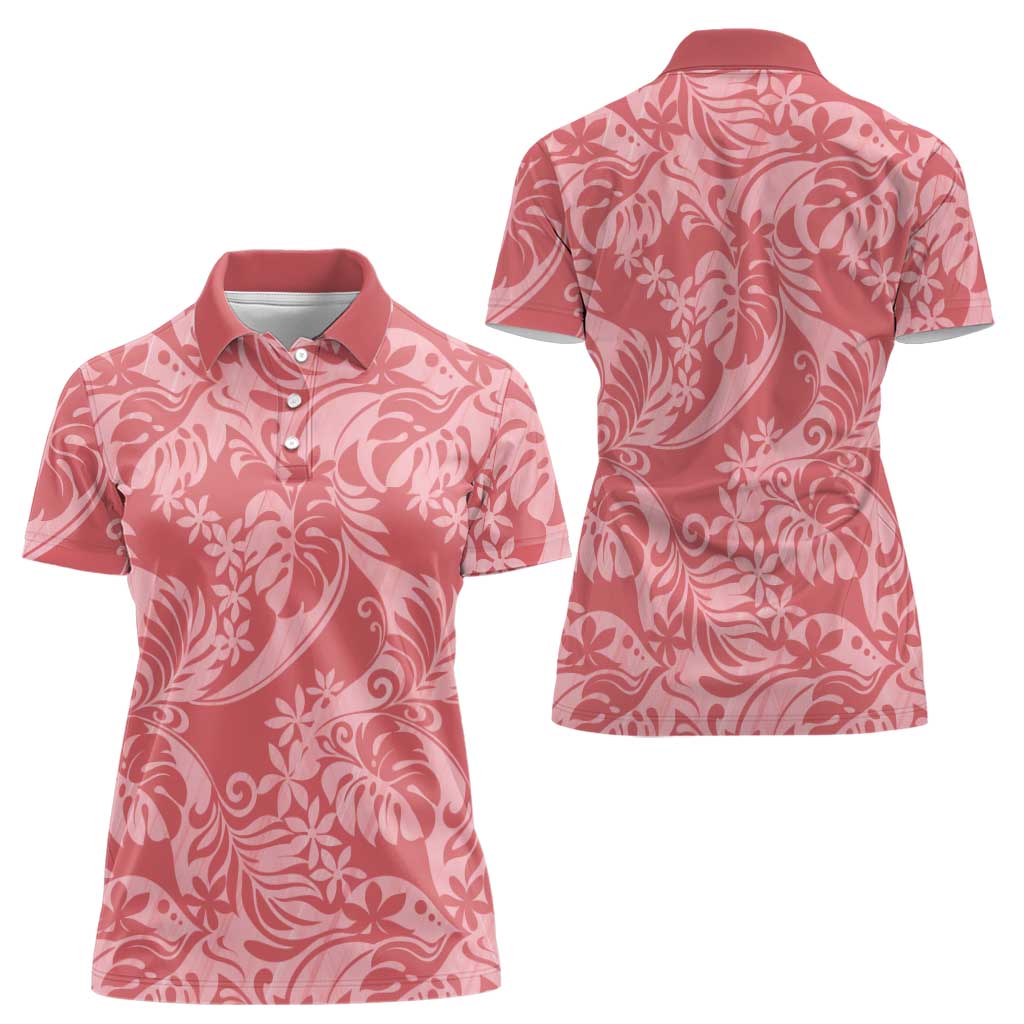 Tahiti Tarona Tiare Floral Women Polo Shirt Monstera Palm Tropical Leaves - Polynesian Pride
