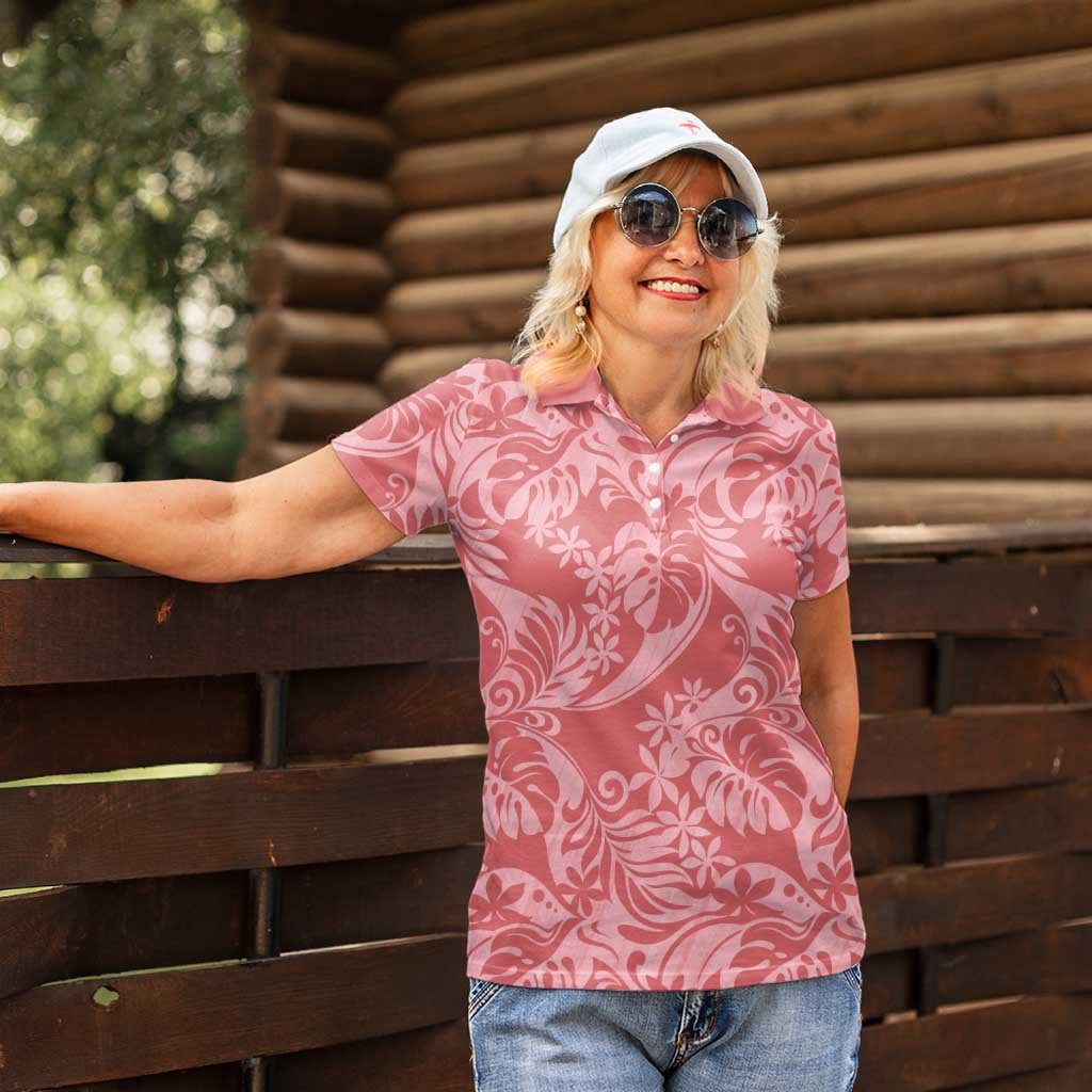 Tahiti Tarona Tiare Floral Women Polo Shirt Monstera Palm Tropical Leaves - Polynesian Pride