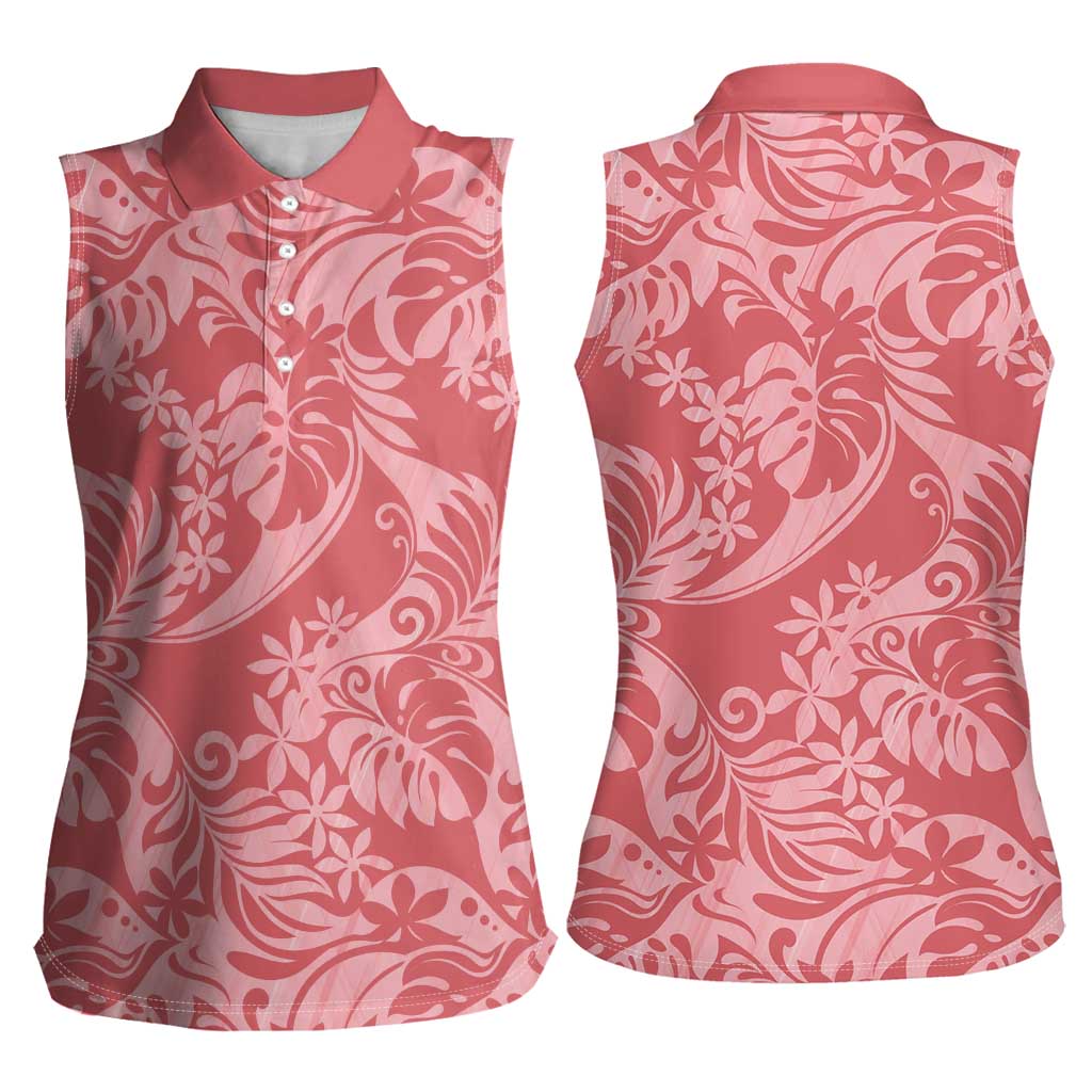 Tahiti Tarona Tiare Floral Women Sleeveless Polo Shirt Monstera Palm Tropical Leaves LT01 - Polynesian Pride