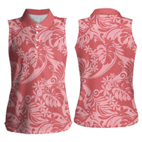 Tahiti Tarona Tiare Floral Women Sleeveless Polo Shirt Monstera Palm Tropical Leaves LT01 - Polynesian Pride
