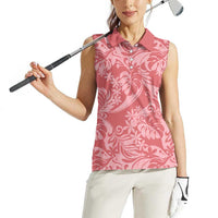 Tahiti Tarona Tiare Floral Women Sleeveless Polo Shirt Monstera Palm Tropical Leaves LT01 - Polynesian Pride