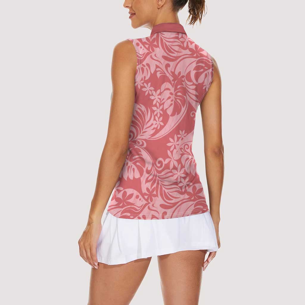 Tahiti Tarona Tiare Floral Women Sleeveless Polo Shirt Monstera Palm Tropical Leaves LT01 - Polynesian Pride