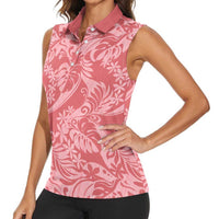 Tahiti Tarona Tiare Floral Women Sleeveless Polo Shirt Monstera Palm Tropical Leaves LT01 - Polynesian Pride