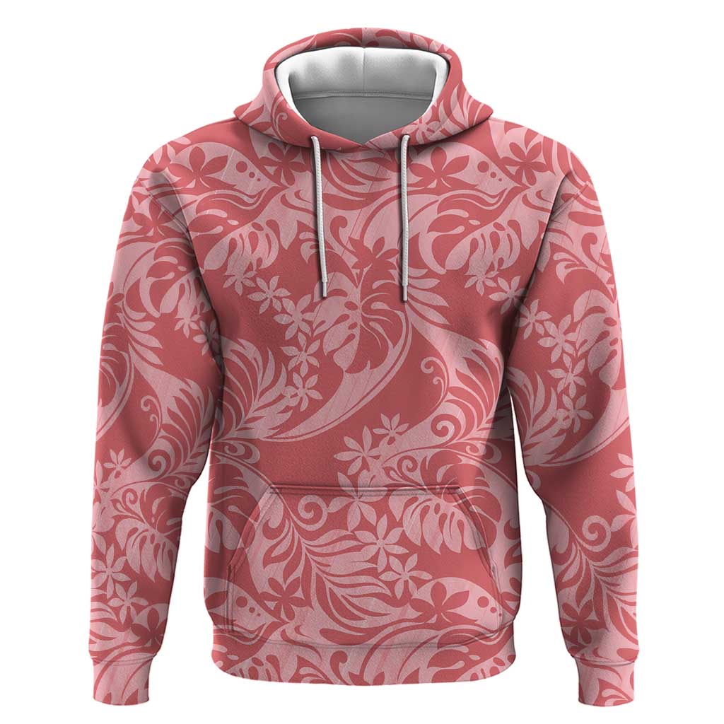 Tahiti Tarona Tiare Floral Zip Hoodie Monstera Palm Tropical Leaves - Polynesian Pride