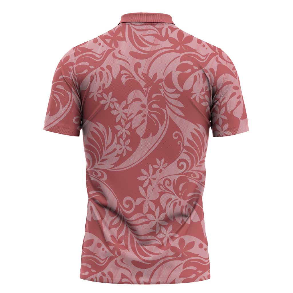 Tahiti Tarona Tiare Floral Zipper Polo Shirt Monstera Palm Tropical Leaves - Polynesian Pride