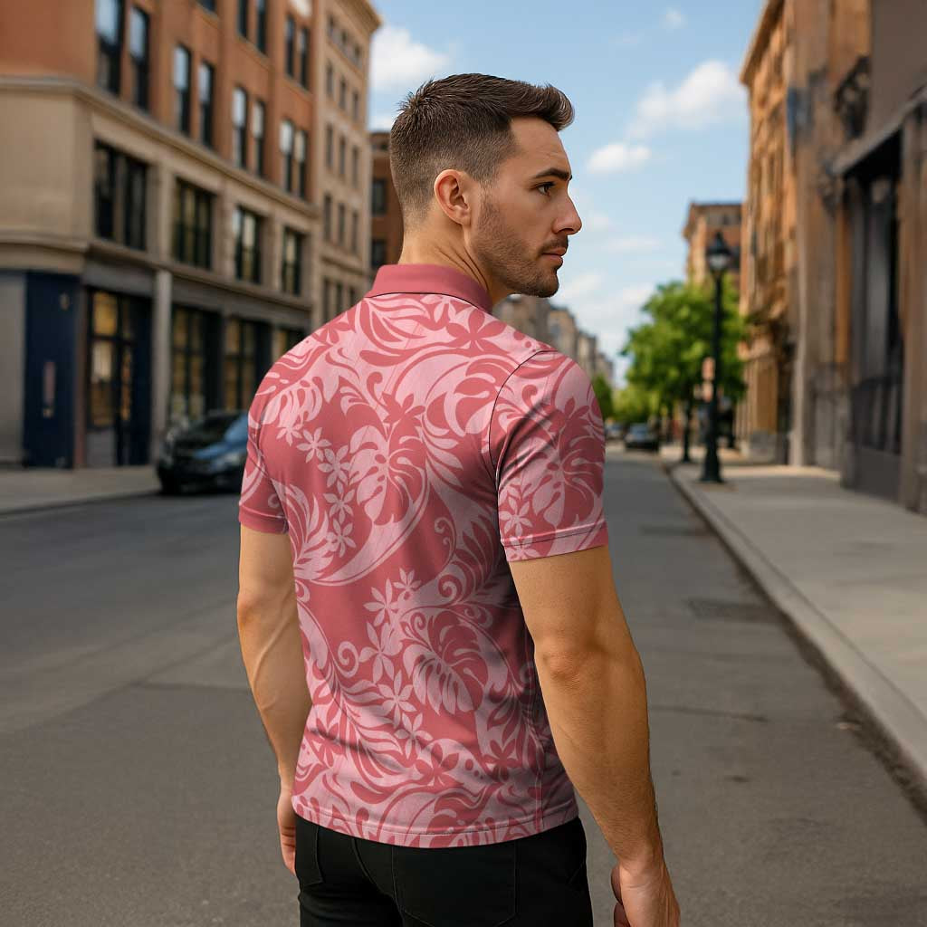 Tahiti Tarona Tiare Floral Zipper Polo Shirt Monstera Palm Tropical Leaves - Polynesian Pride