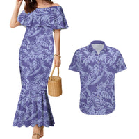 Tahiti Vareau Tiare Floral Couples Matching Mermaid Dress and Hawaiian Shirt Monstera Palm Tropical Leaves LT01 Purple - Polynesian Pride