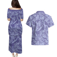 Tahiti Vareau Tiare Floral Couples Matching Puletasi and Hawaiian Shirt Monstera Palm Tropical Leaves LT01 - Polynesian Pride