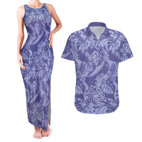 Tahiti Vareau Tiare Floral Couples Matching Tank Maxi Dress and Hawaiian Shirt Monstera Palm Tropical Leaves LT01 Purple - Polynesian Pride