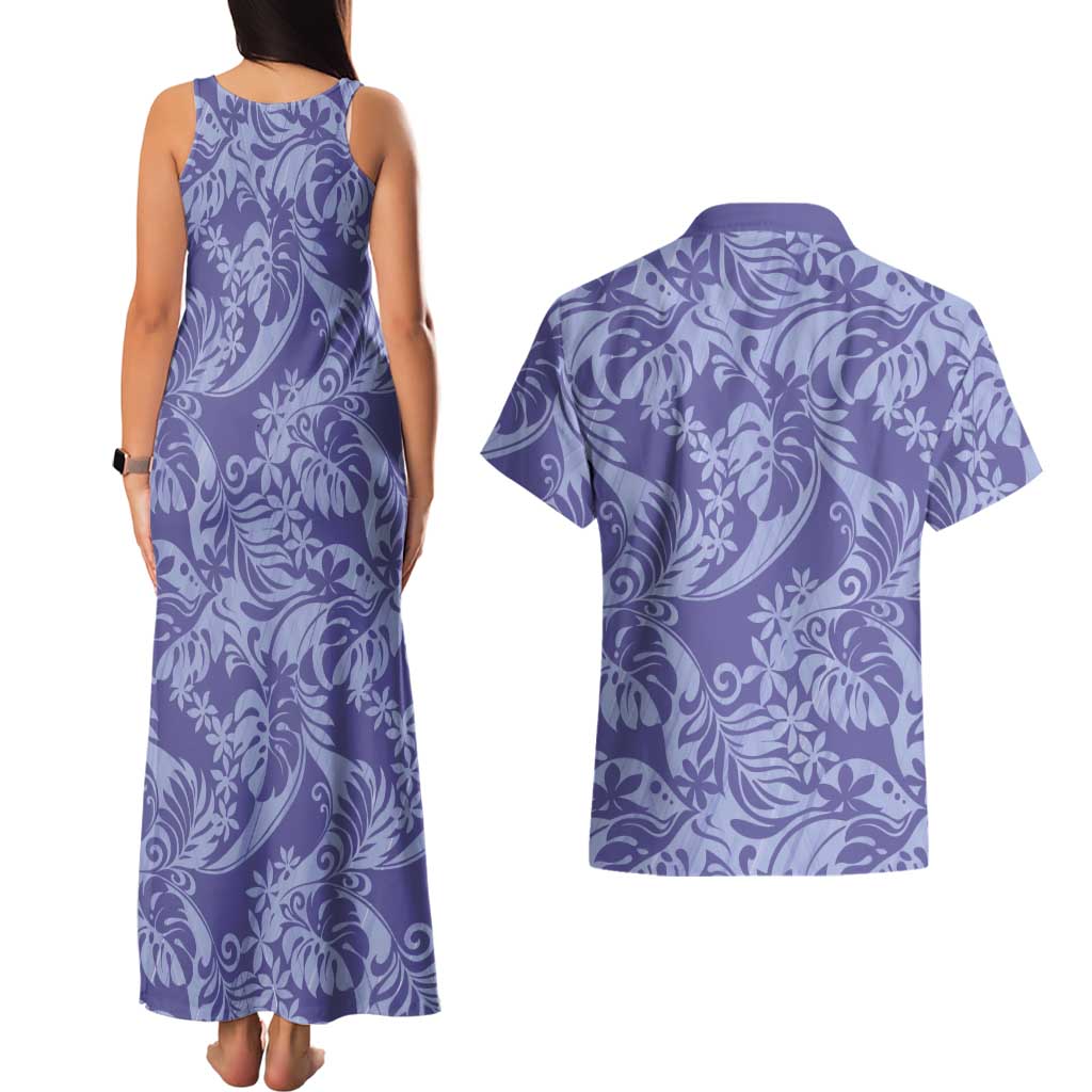 Tahiti Vareau Tiare Floral Couples Matching Tank Maxi Dress and Hawaiian Shirt Monstera Palm Tropical Leaves LT01 - Polynesian Pride
