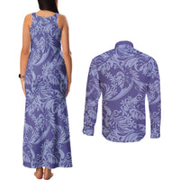 Tahiti Vareau Tiare Floral Couples Matching Tank Maxi Dress and Long Sleeve Button Shirt Monstera Palm Tropical Leaves LT01 - Polynesian Pride