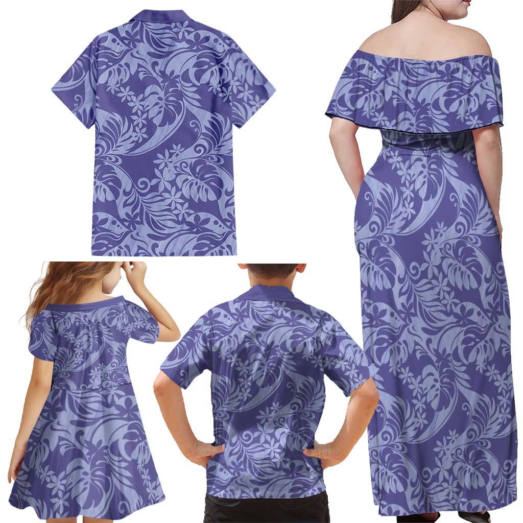 Tahiti Vareau Tiare Floral Family Matching Off Shoulder Maxi Dress and Hawaiian Shirt Monstera Palm Tropical Leaves LT01 - Polynesian Pride