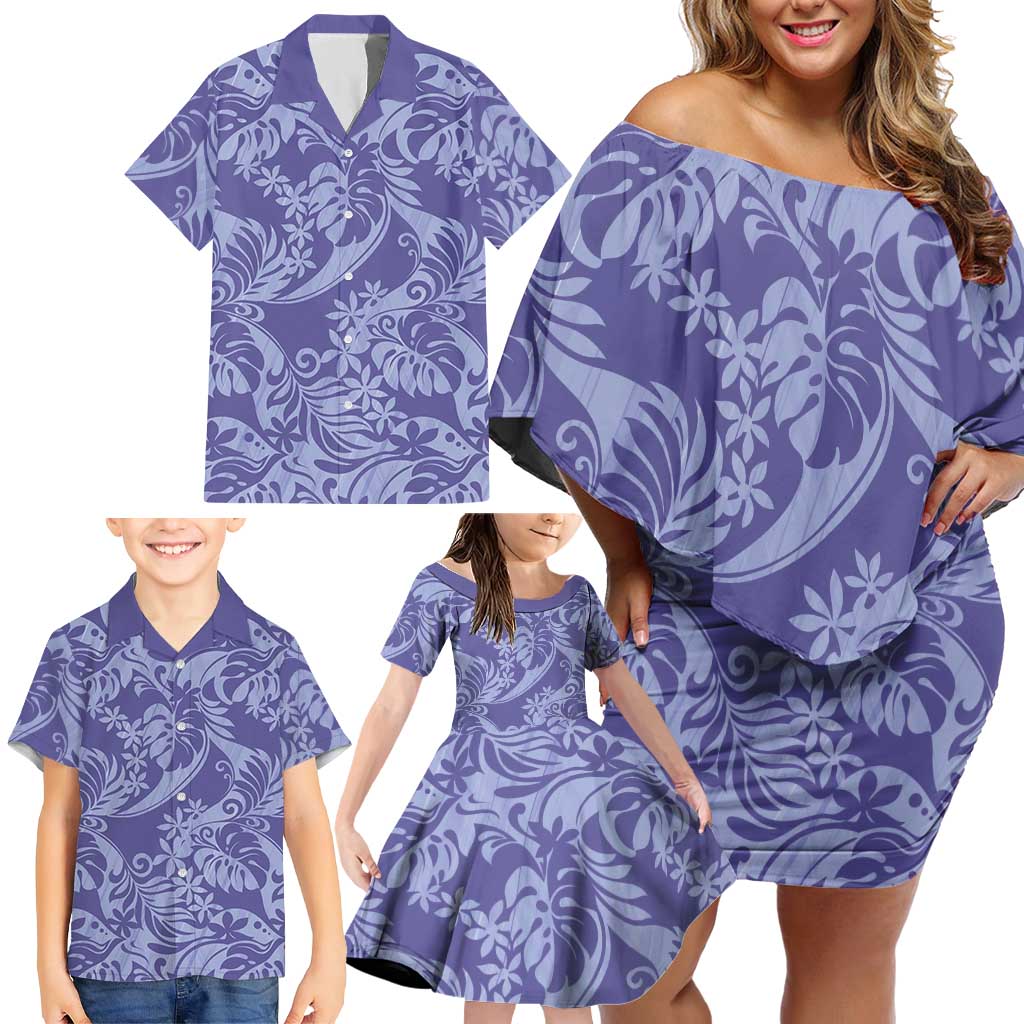 Tahiti Vareau Tiare Floral Family Matching Off Shoulder Short Dress and Hawaiian Shirt Monstera Palm Tropical Leaves LT01 - Polynesian Pride