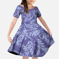 Tahiti Vareau Tiare Floral Family Matching Puletasi and Hawaiian Shirt Monstera Palm Tropical Leaves LT01 Daughter's Dress Purple - Polynesian Pride