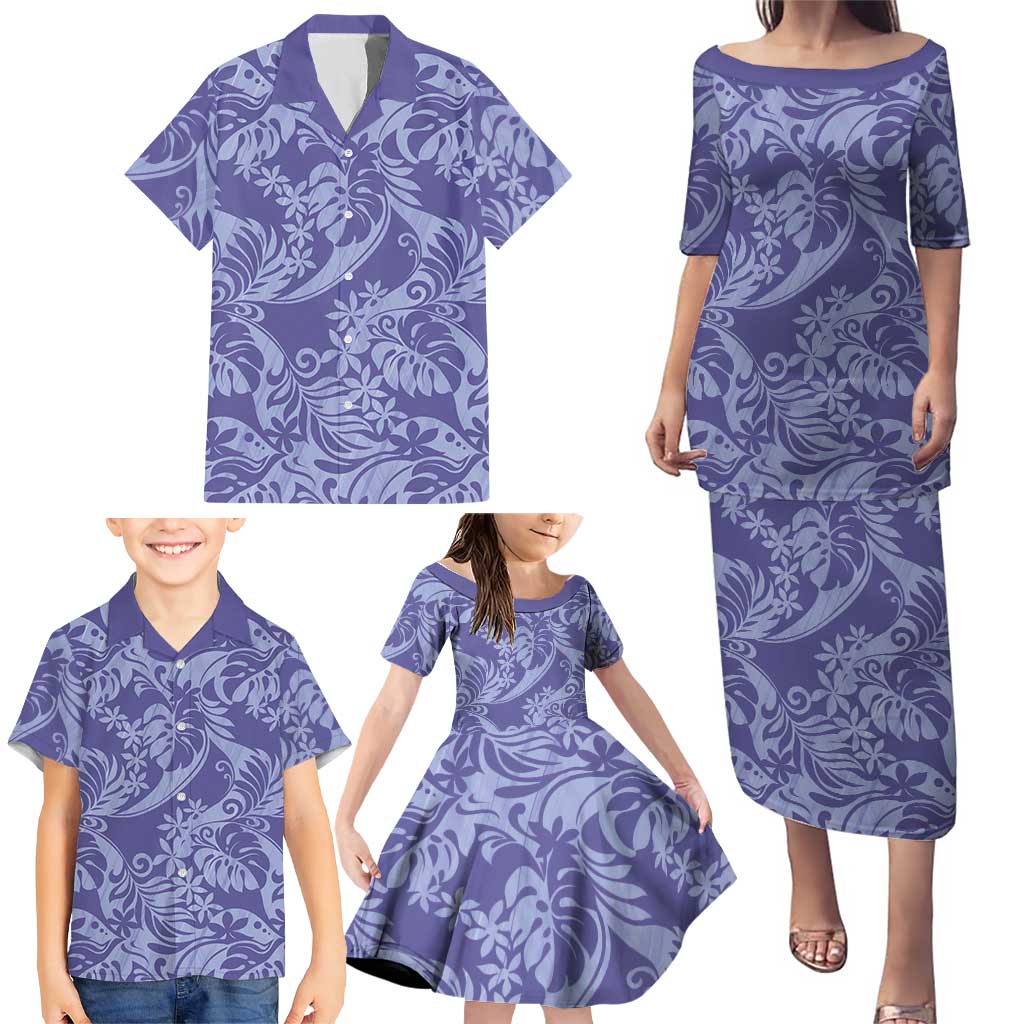Tahiti Vareau Tiare Floral Family Matching Puletasi and Hawaiian Shirt Monstera Palm Tropical Leaves - Polynesian Pride
