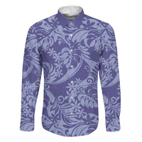 Tahiti Vareau Tiare Floral Family Matching Puletasi and Hawaiian Shirt Monstera Palm Tropical Leaves LT01 Dad's Shirt - Long Sleeve Purple - Polynesian Pride
