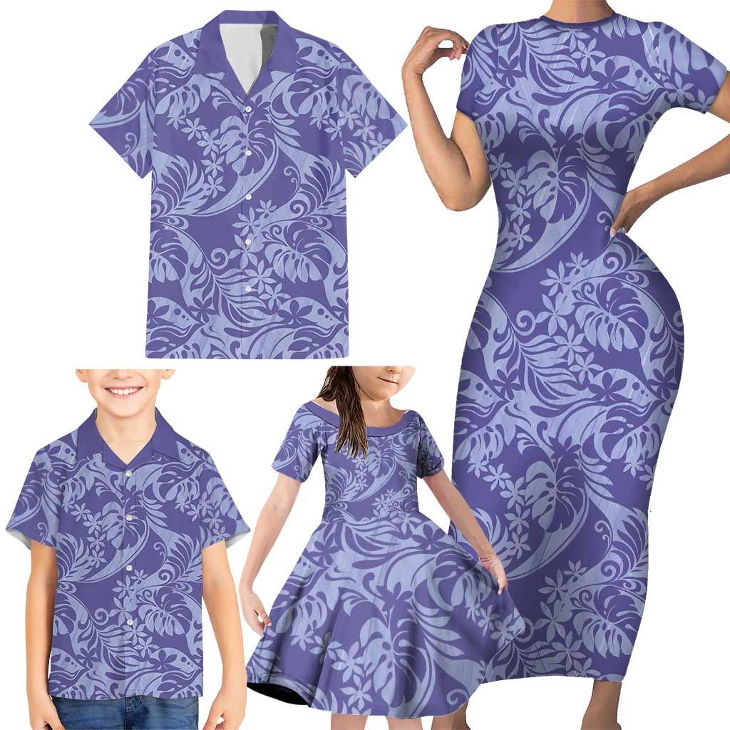 Tahiti Vareau Tiare Floral Family Matching Short Sleeve Bodycon Dress and Hawaiian Shirt Monstera Palm Tropical Leaves LT01 - Polynesian Pride