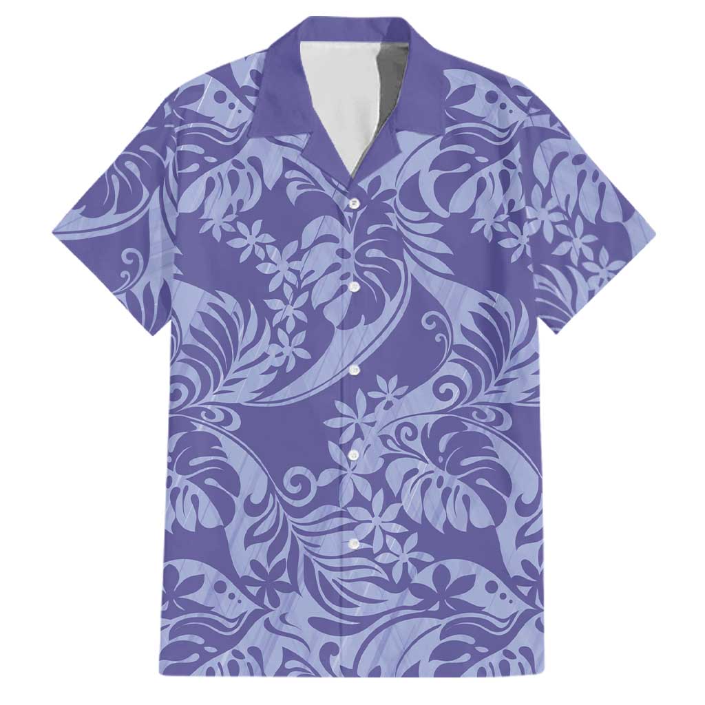Tahiti Vareau Tiare Floral Family Matching Tank Maxi Dress and Hawaiian Shirt Monstera Palm Tropical Leaves LT01 Dad's Shirt - Short Sleeve Purple - Polynesian Pride