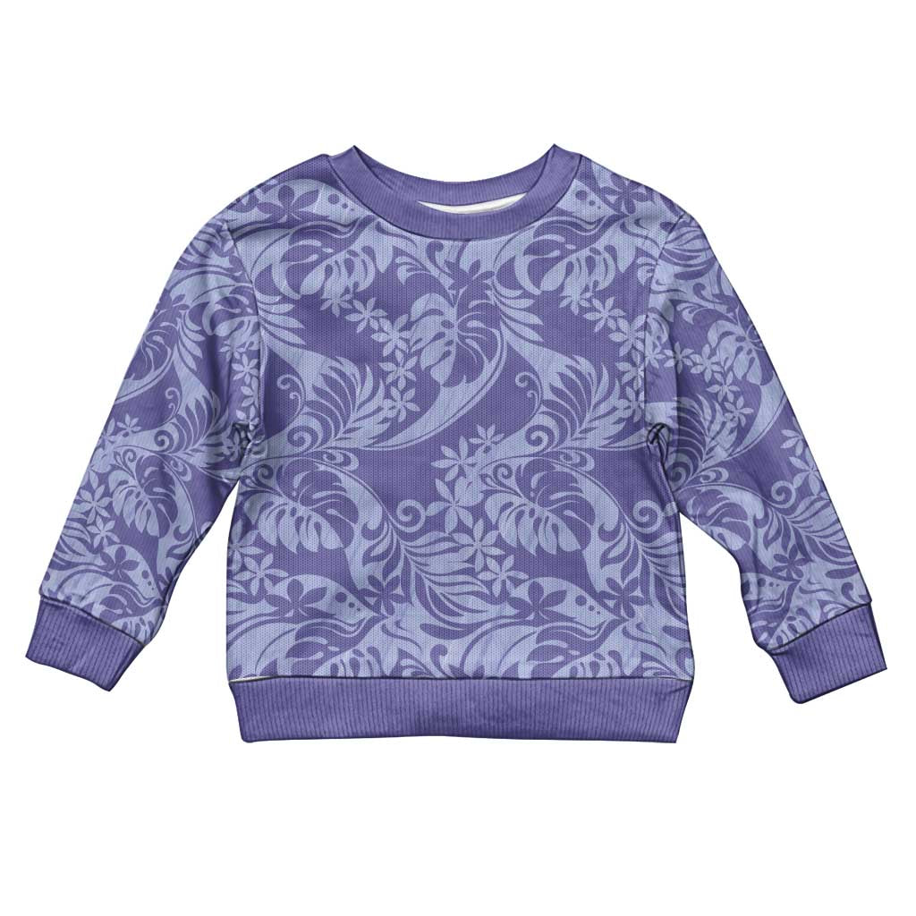 Tahiti Vareau Tiare Floral Kid Ugly Christmas Sweater Monstera Palm Tropical Leaves - Polynesian Pride
