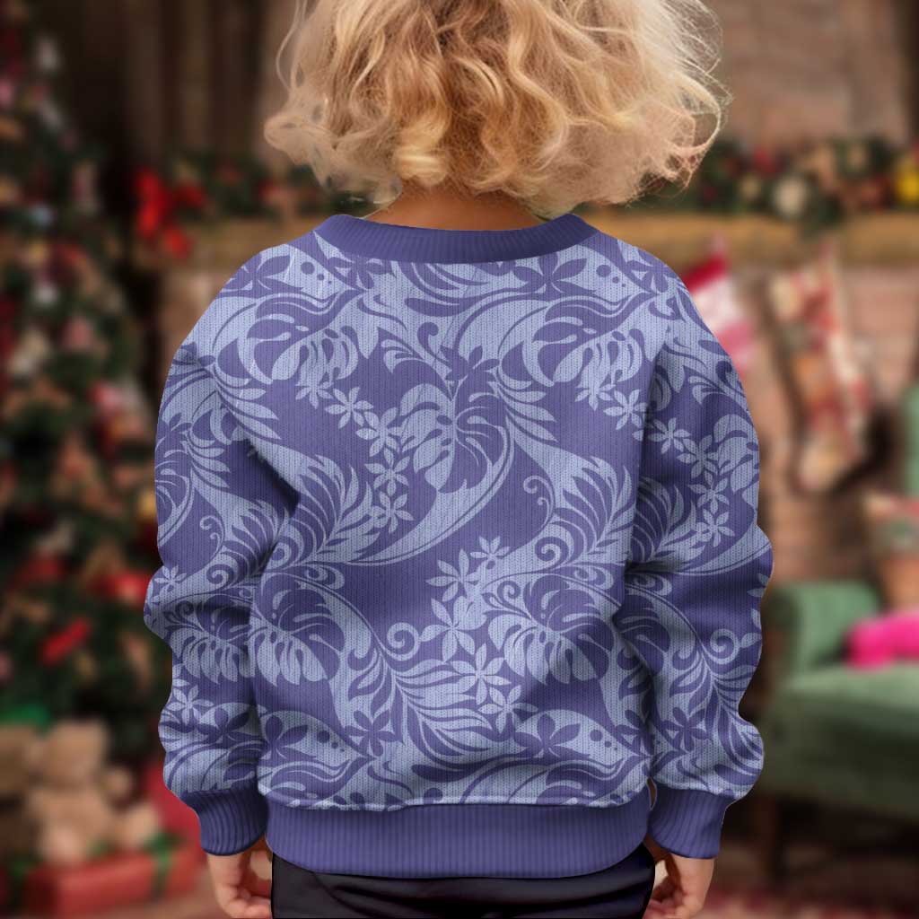 Tahiti Vareau Tiare Floral Kid Ugly Christmas Sweater Monstera Palm Tropical Leaves - Polynesian Pride