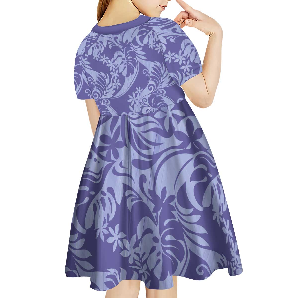 Tahiti Vareau Tiare Floral Kid Short Sleeve Dress Monstera Palm Tropical Leaves - Polynesian Pride