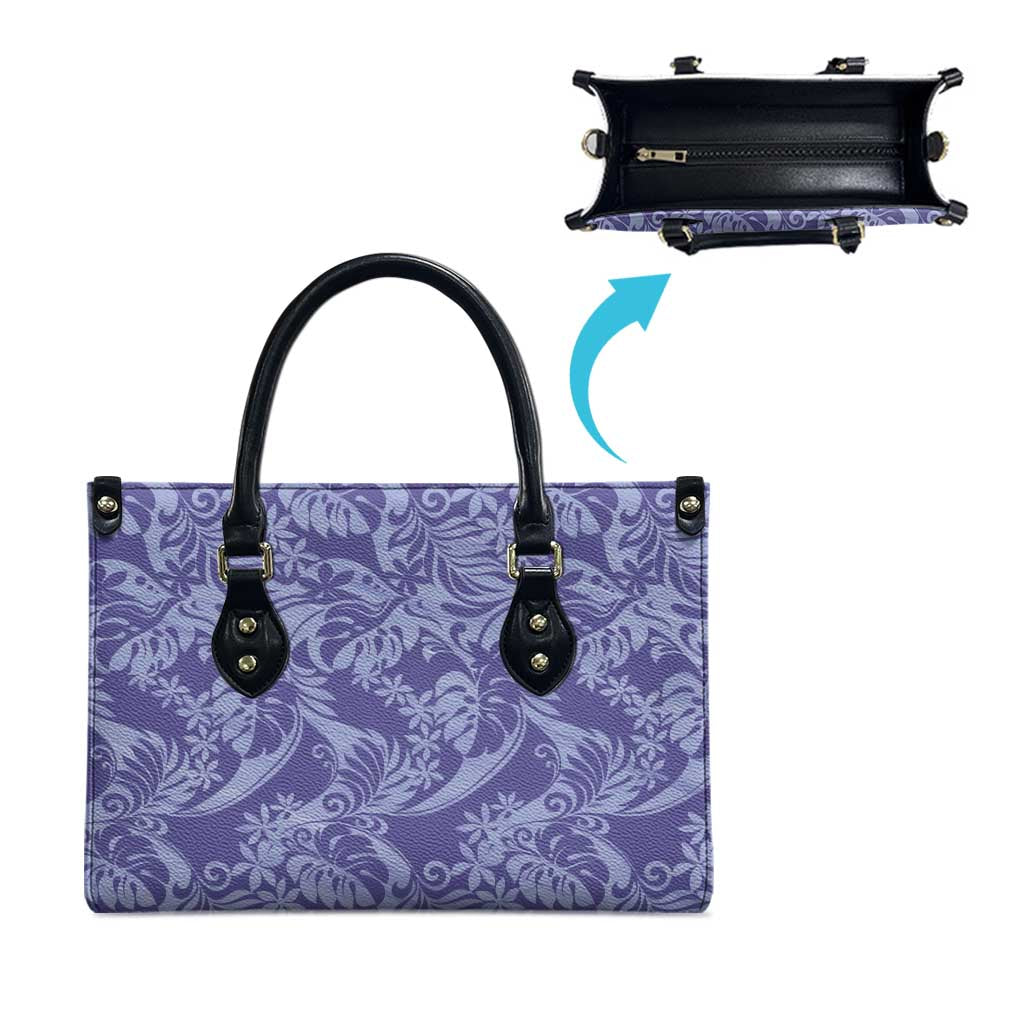 Tahiti Vareau Tiare Floral Leather Bag Monstera Palm Tropical Leaves - Polynesian Pride