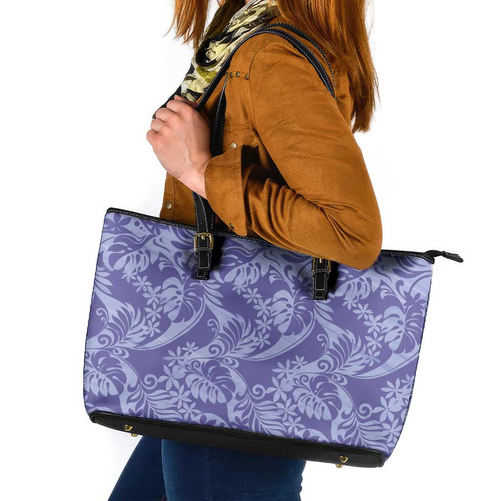 Tahiti Vareau Tiare Floral Leather Tote Bag Monstera Palm Tropical Leaves - Polynesian Pride
