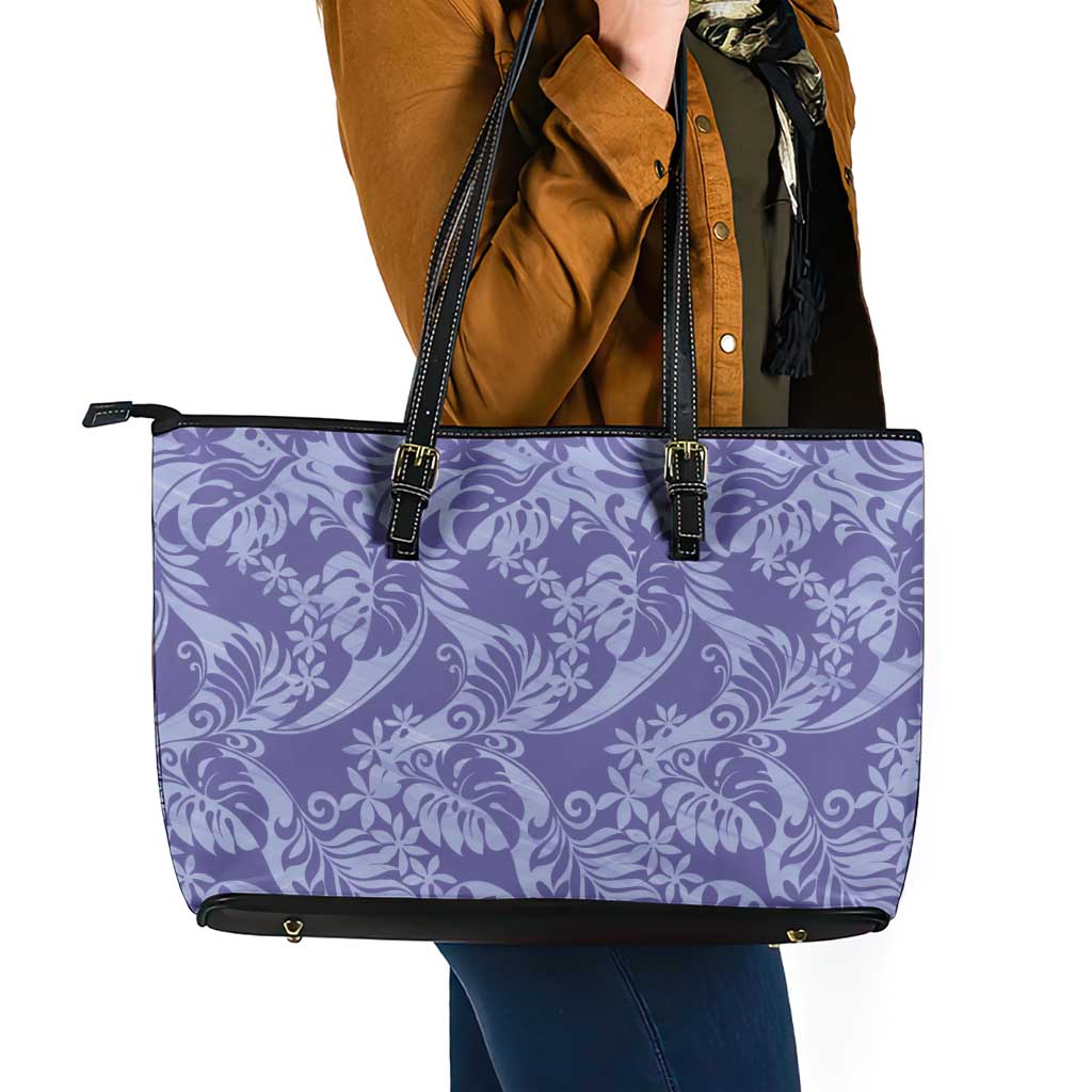 Tahiti Vareau Tiare Floral Leather Tote Bag Monstera Palm Tropical Leaves - Polynesian Pride
