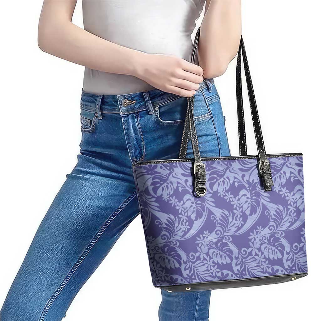 Tahiti Vareau Tiare Floral Leather Tote Bag Monstera Palm Tropical Leaves - Polynesian Pride