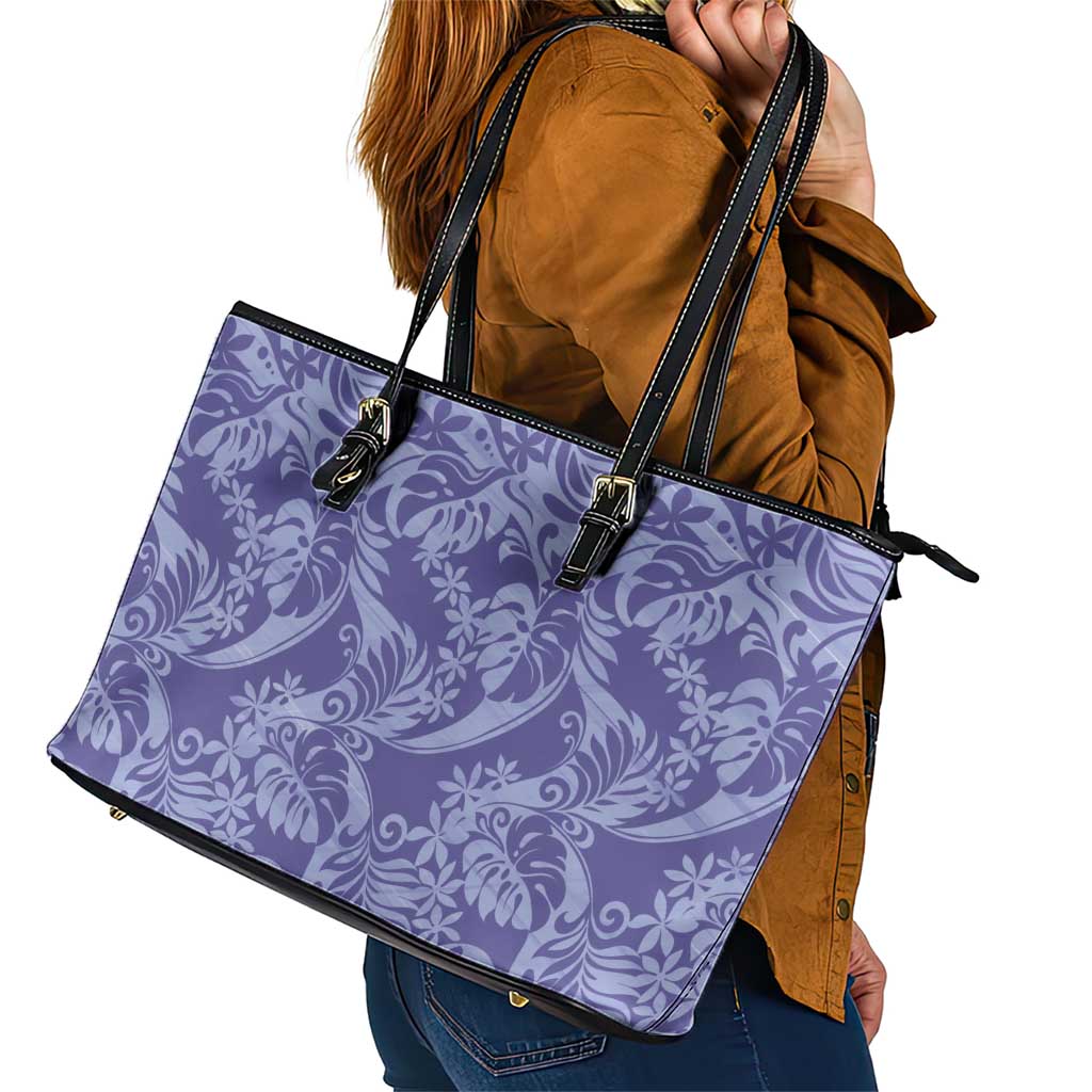 Tahiti Vareau Tiare Floral Leather Tote Bag Monstera Palm Tropical Leaves - Polynesian Pride