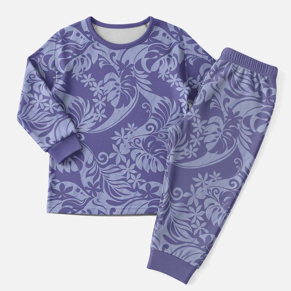 Tahiti Vareau Tiare Floral Christmas Pajama Set Monstera Palm Tropical Leaves - Polynesian Pride