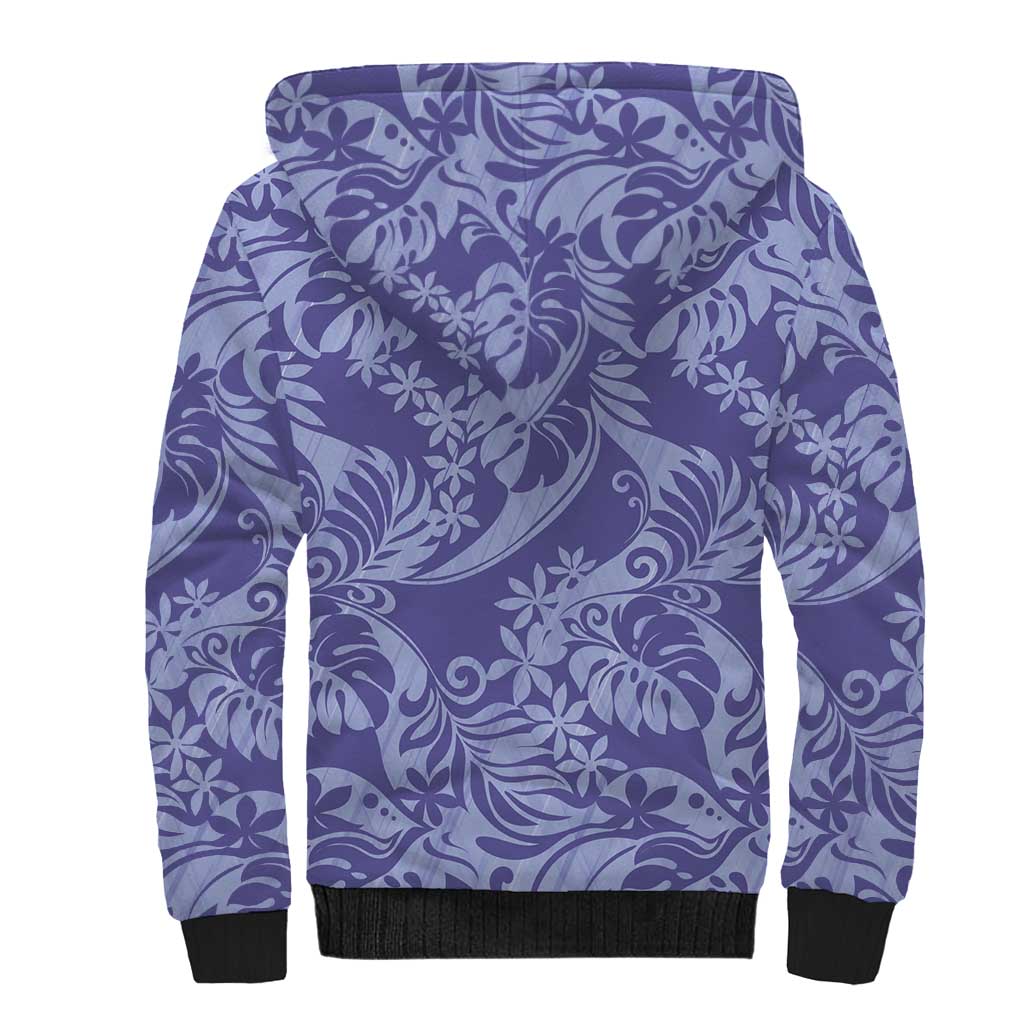 Tahiti Vareau Tiare Floral Sherpa Hoodie Monstera Palm Tropical Leaves - Polynesian Pride
