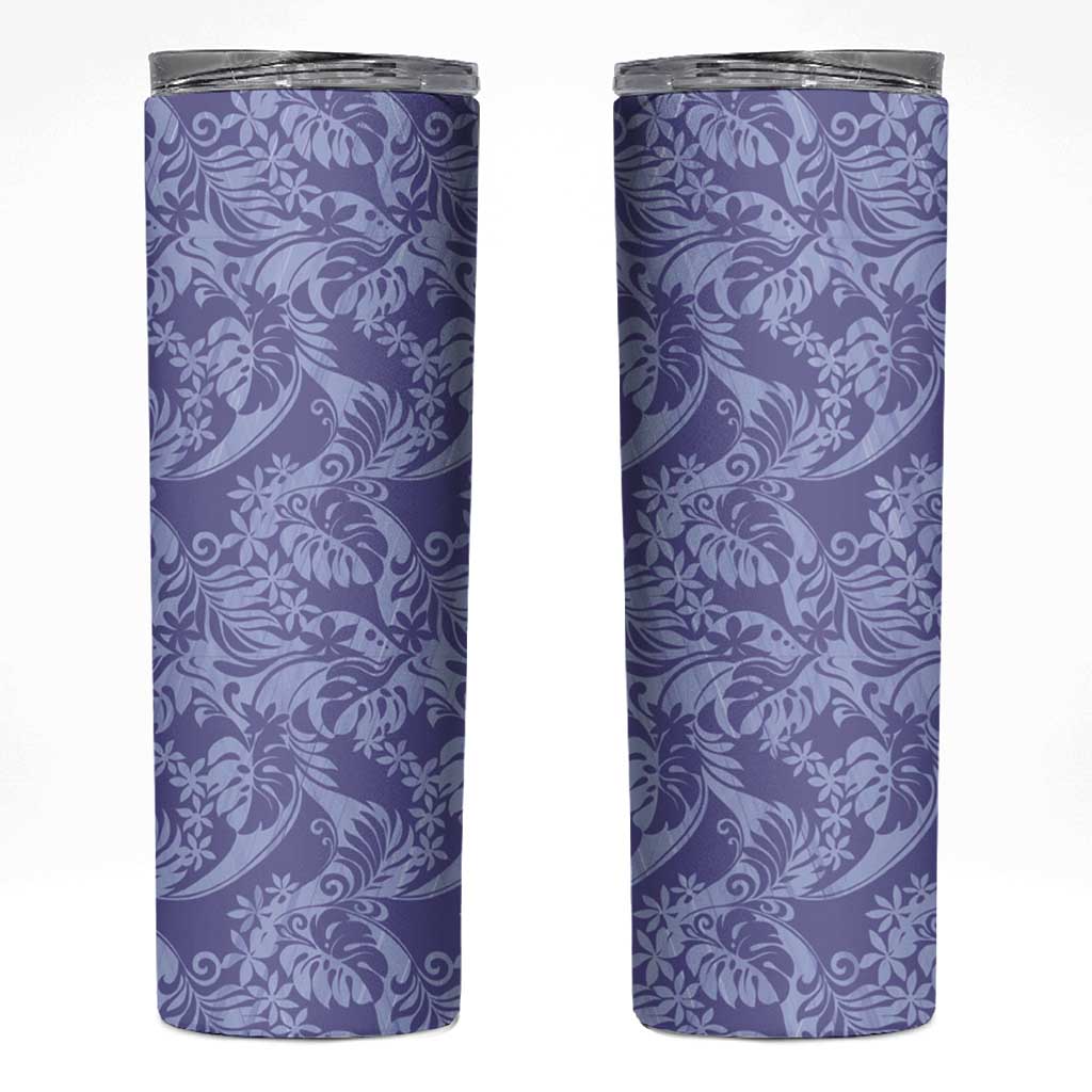 Tahiti Vareau Tiare Floral Skinny Tumbler Monstera Palm Tropical Leaves - Polynesian Pride