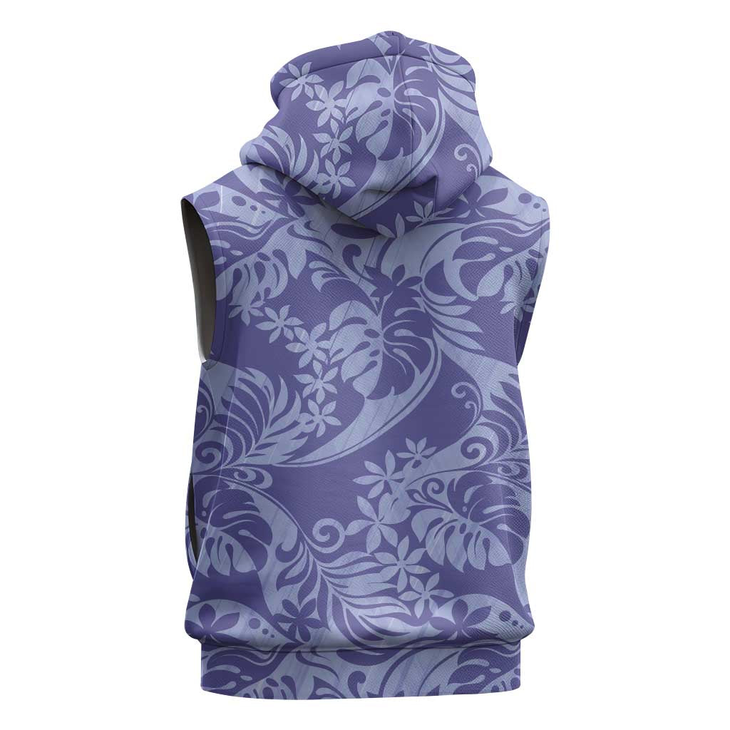 Tahiti Vareau Tiare Floral Sleeveless Hoodie Monstera Palm Tropical Leaves - Polynesian Pride