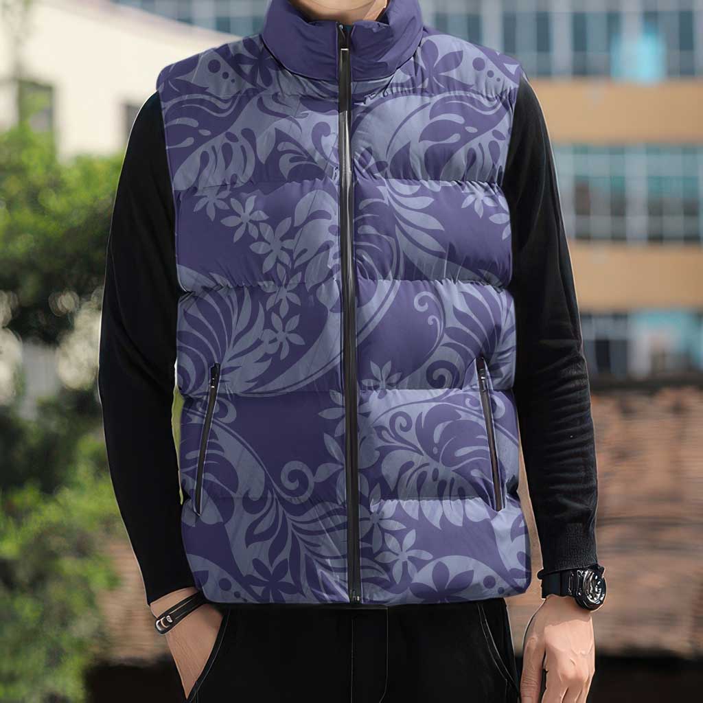 Tahiti Vareau Tiare Floral Sleeveless Puffer Jacket Monstera Palm Tropical Leaves - Polynesian Pride