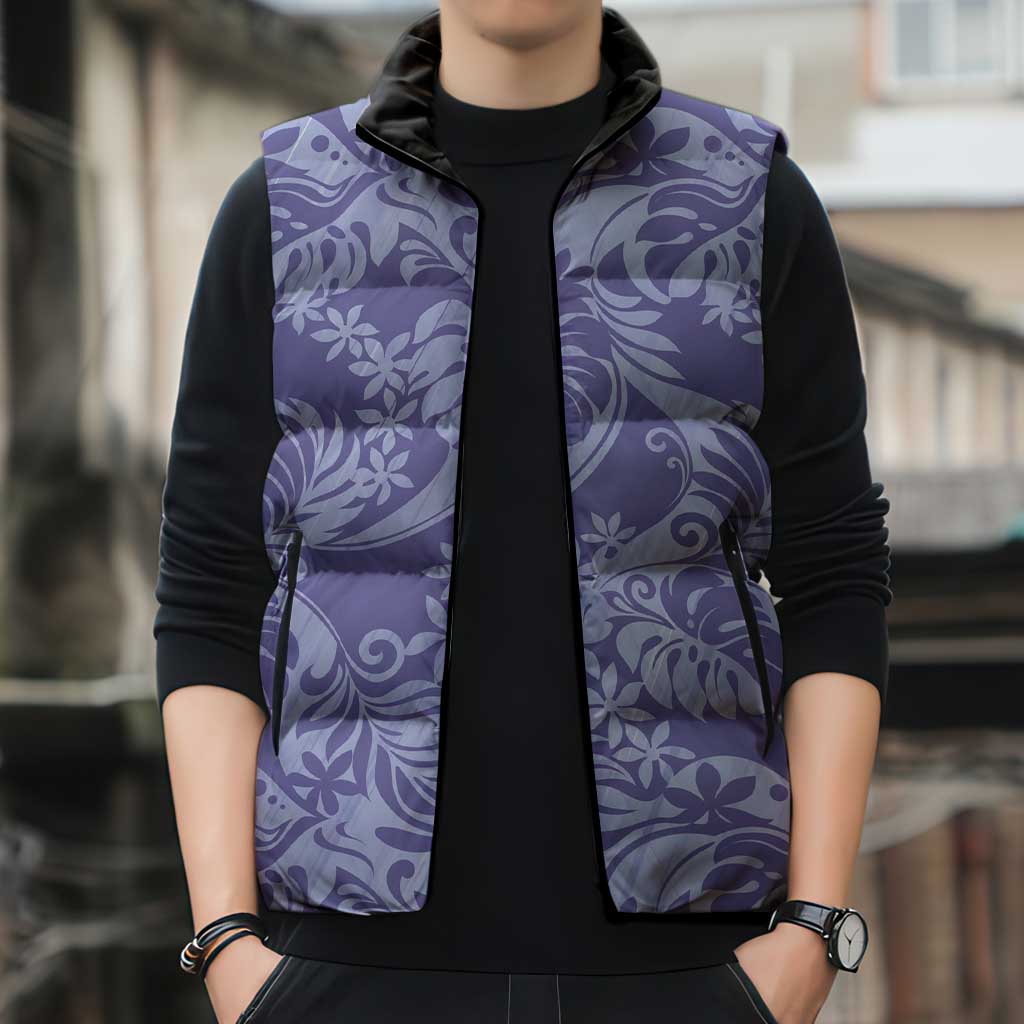 Tahiti Vareau Tiare Floral Sleeveless Puffer Jacket Monstera Palm Tropical Leaves - Polynesian Pride
