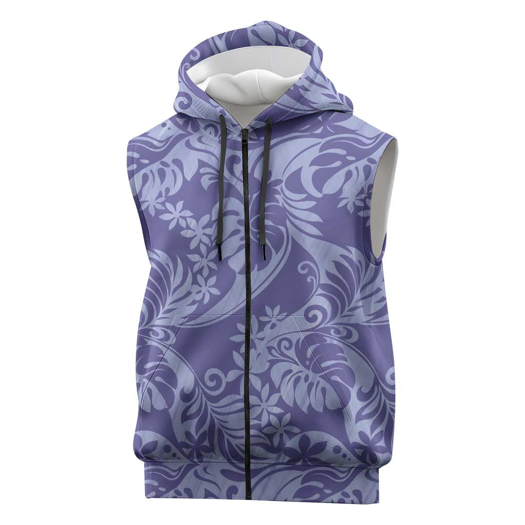 Tahiti Vareau Tiare Floral Sleeveless Zip Hoodie Monstera Palm Tropical Leaves - Polynesian Pride