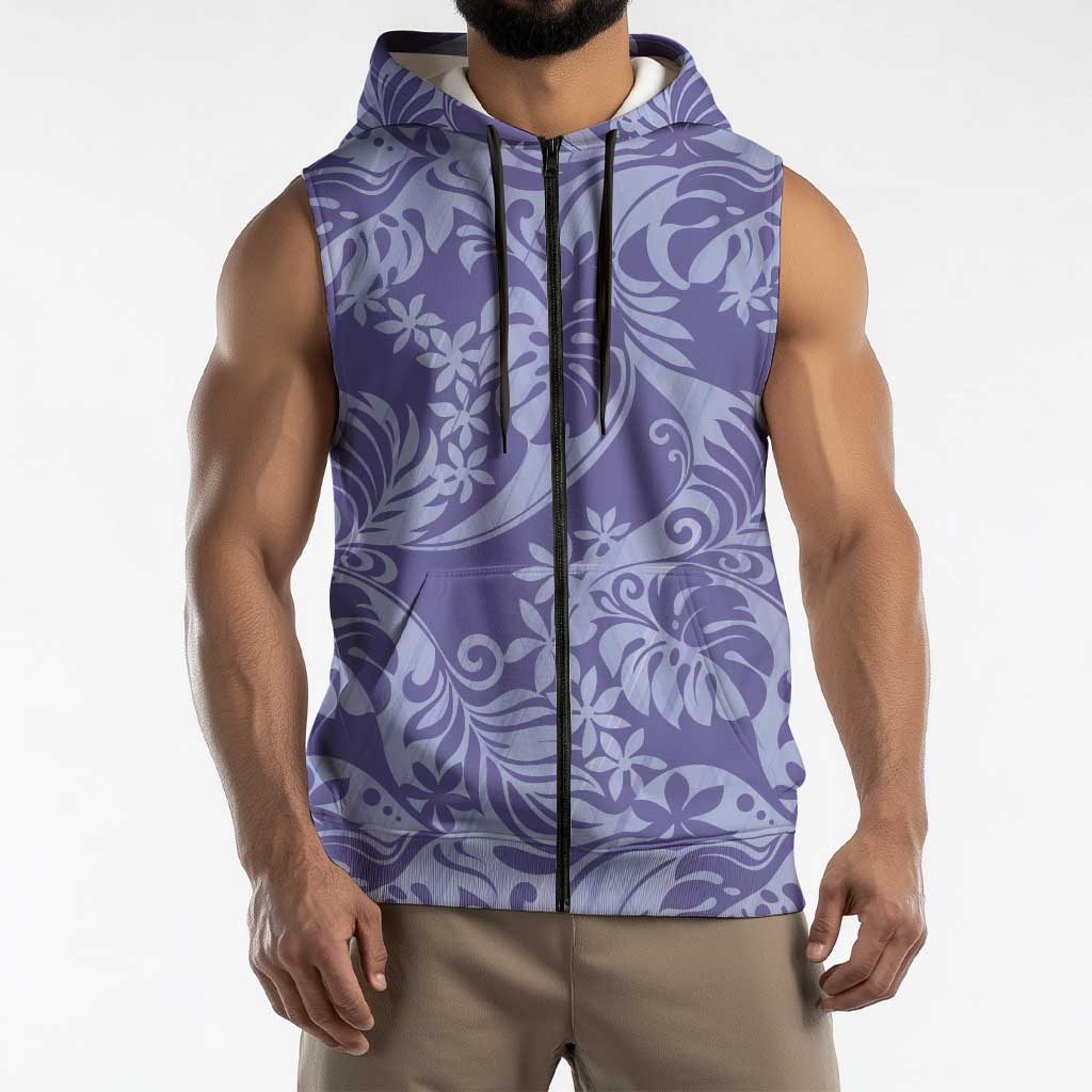 Tahiti Vareau Tiare Floral Sleeveless Zip Hoodie Monstera Palm Tropical Leaves - Polynesian Pride